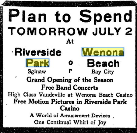 Wenona Beach Amusement Park (Wenona Beach, Wenonah Park) - July 1916